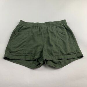 Old Navy Dark Green Linen Blend High Rise Pull On Shorts L